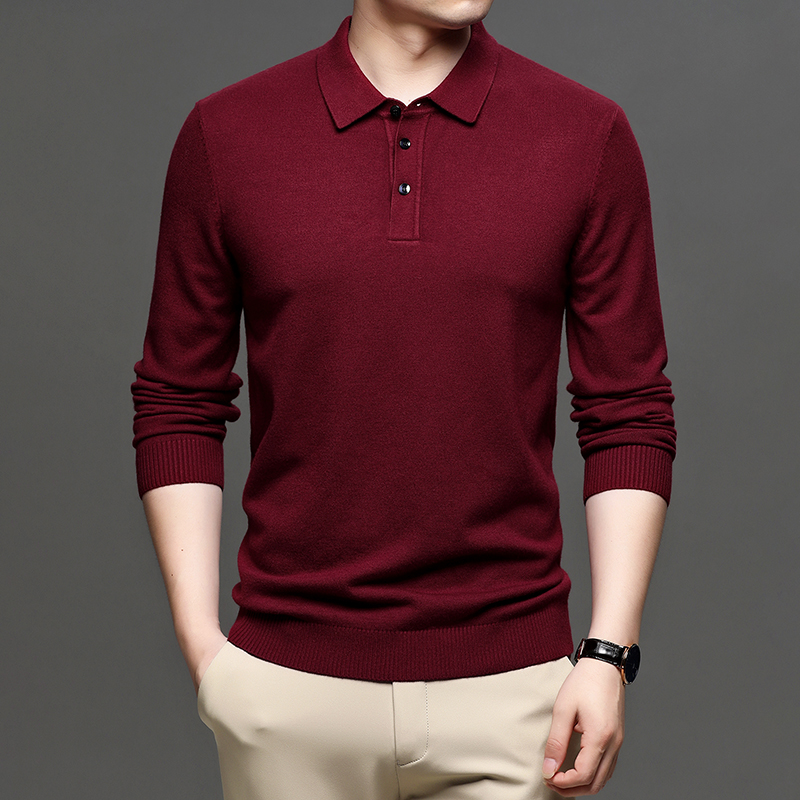 Men's Casual Business Lapel Wool T-shirt Image 5