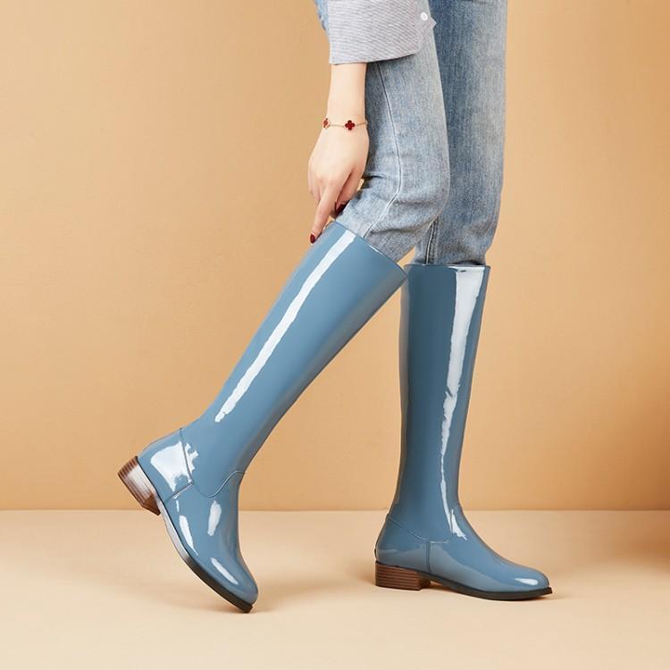 Side View of Peacock Blue Boots