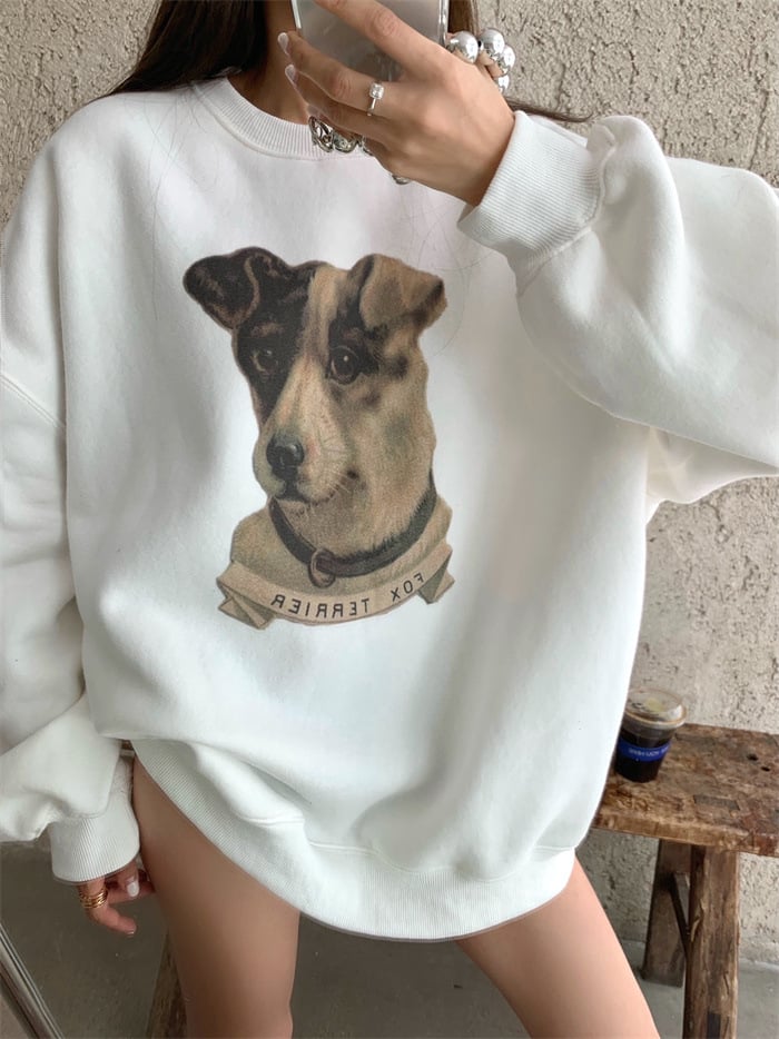 Loose Round Neck Pullover Print Women's Sweater