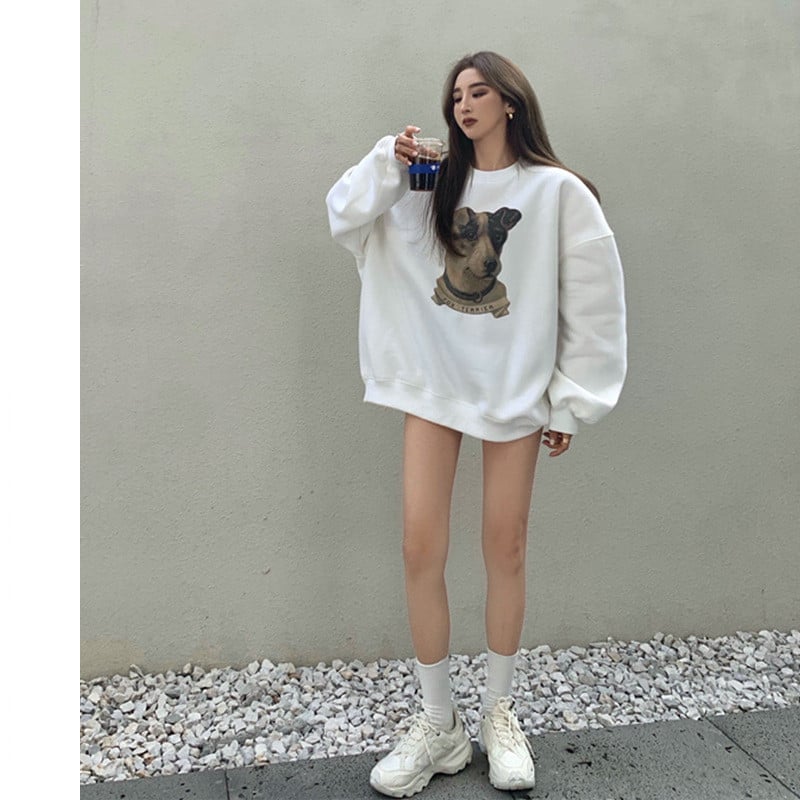 Loose Round Neck Pullover Print Women's Sweater