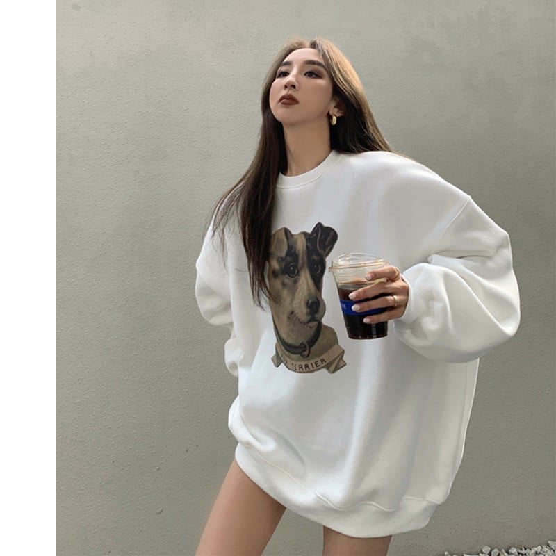 Loose Round Neck Pullover Print Women's Sweater