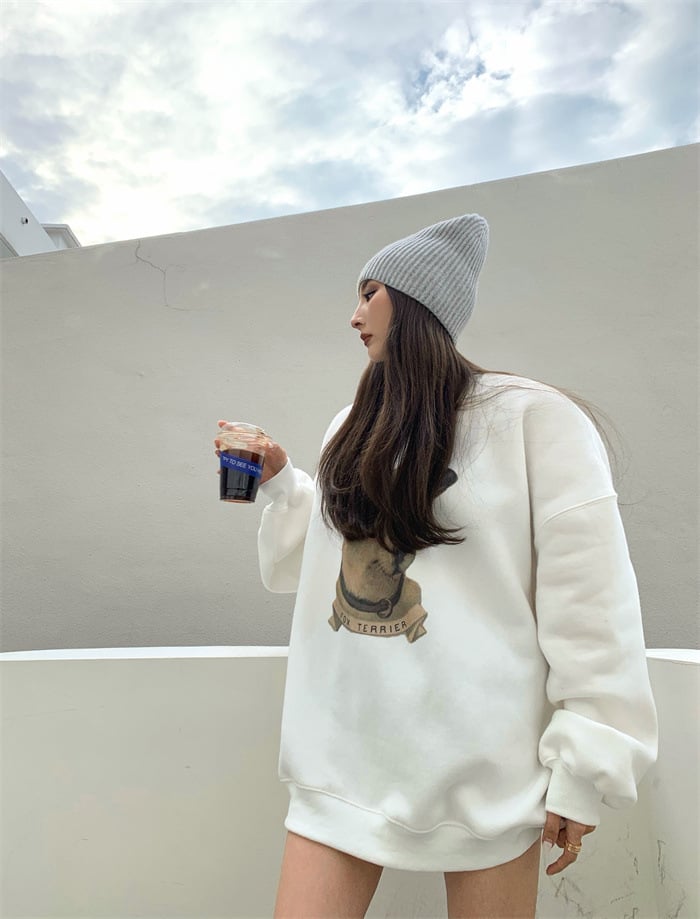 Loose Round Neck Pullover Print Women's Sweater