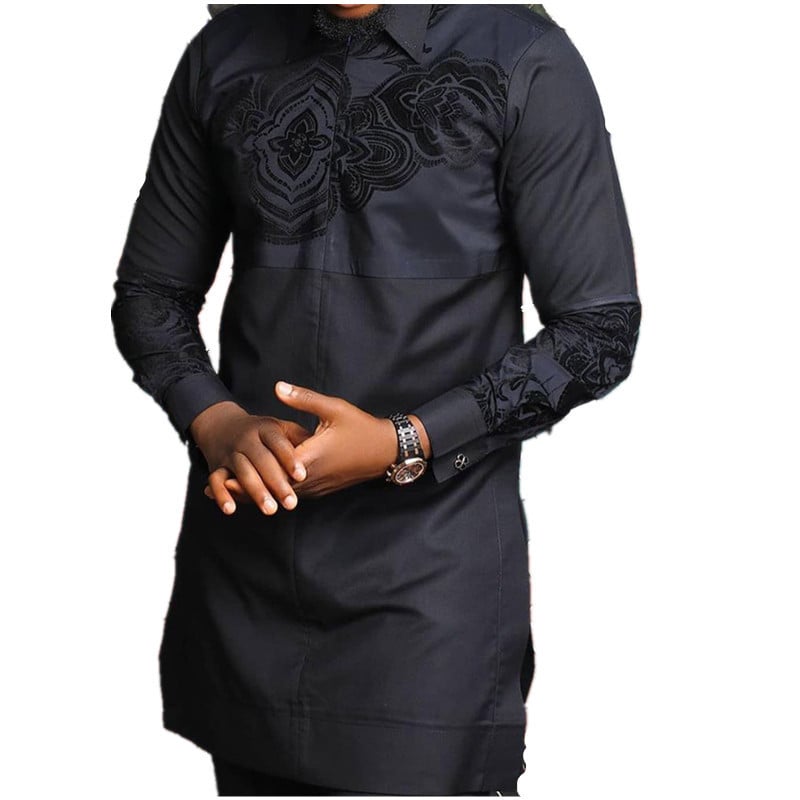 Black Cotton Lapel Shirt Image 1
