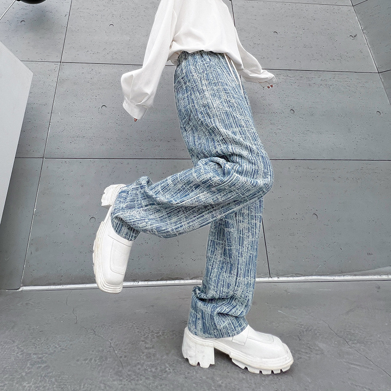 Ins Texture Sense Jacquard Old Loose Jeans