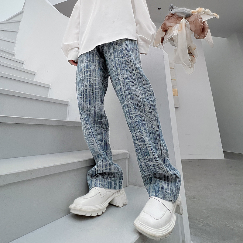 Ins Texture Sense Jacquard Old Loose Jeans