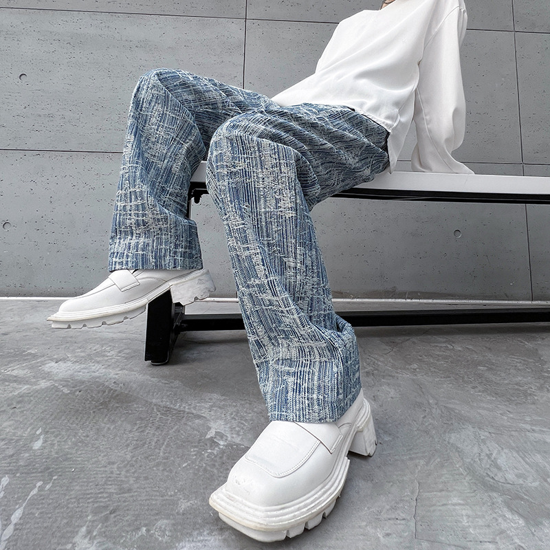 Ins Texture Sense Jacquard Old Loose Jeans