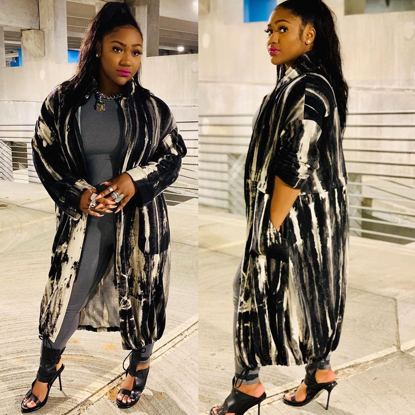 Women's Long Casual Printed Zipper Trench Coat