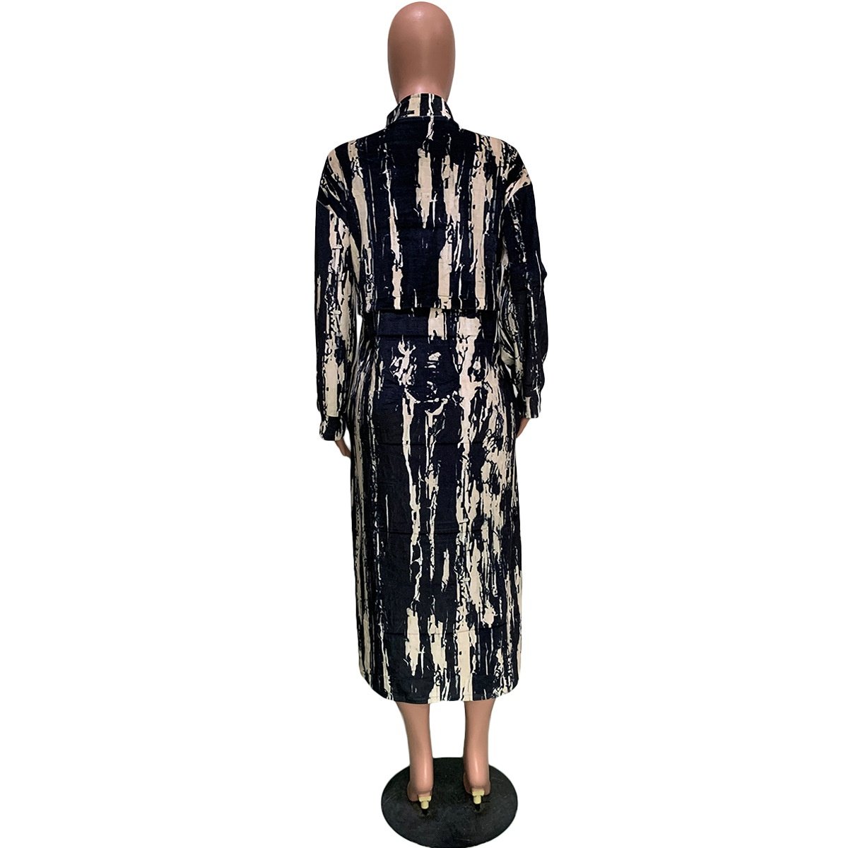 Women's Long Casual Printed Zipper Trench Coat - Image 5