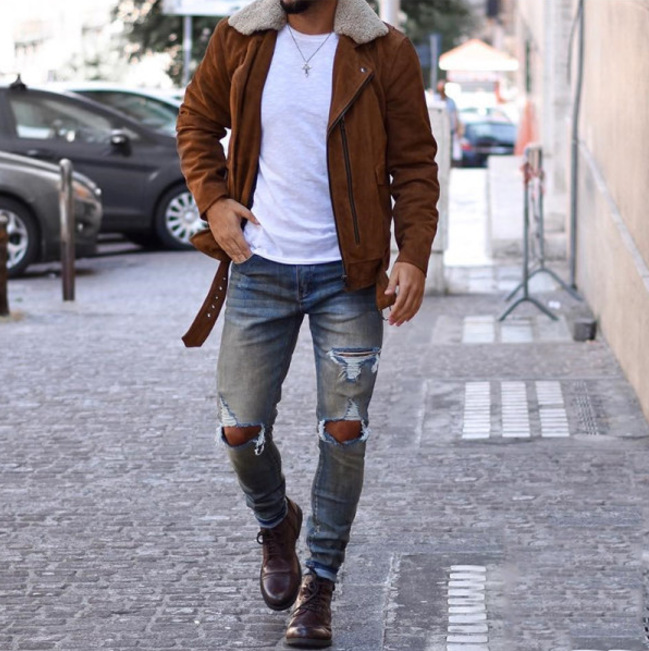 Men's Knee Ripped Jeans Style