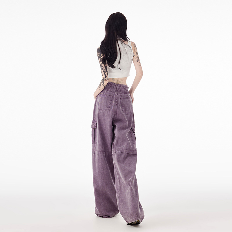 Purple Street Hot Girl Multi-pocket Workwear Jeans Image 7