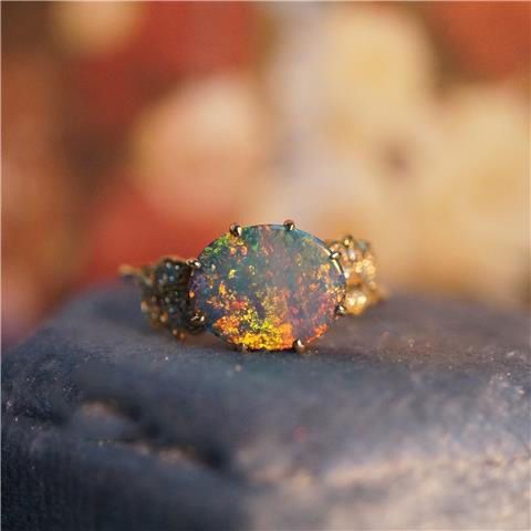 Opal Leaves Delicate Texture Plated S925 Silver Ring