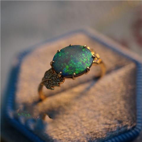 Opal Leaves Delicate Texture Plated S925 Silver Ring
