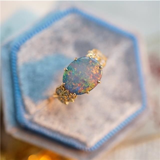 Opal Leaves Delicate Texture Plated S925 Silver Ring
