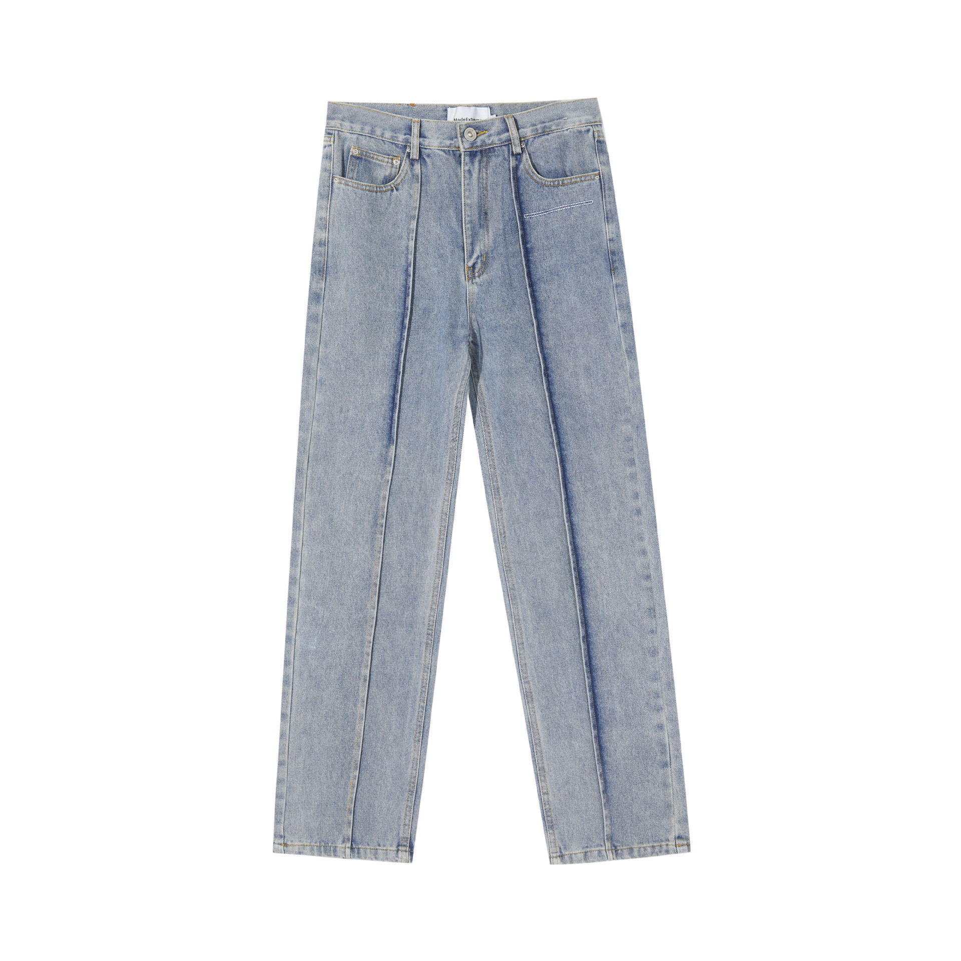 Street Washed Stitching Straight Jeans 4