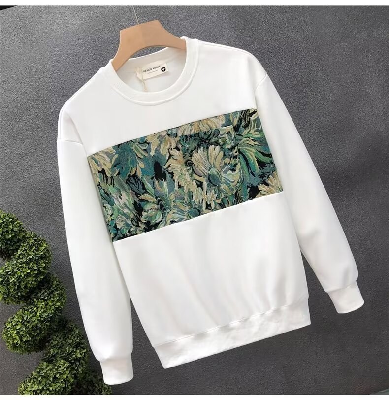Crew Neck Pullover Sweatshirt Plus Velvet White