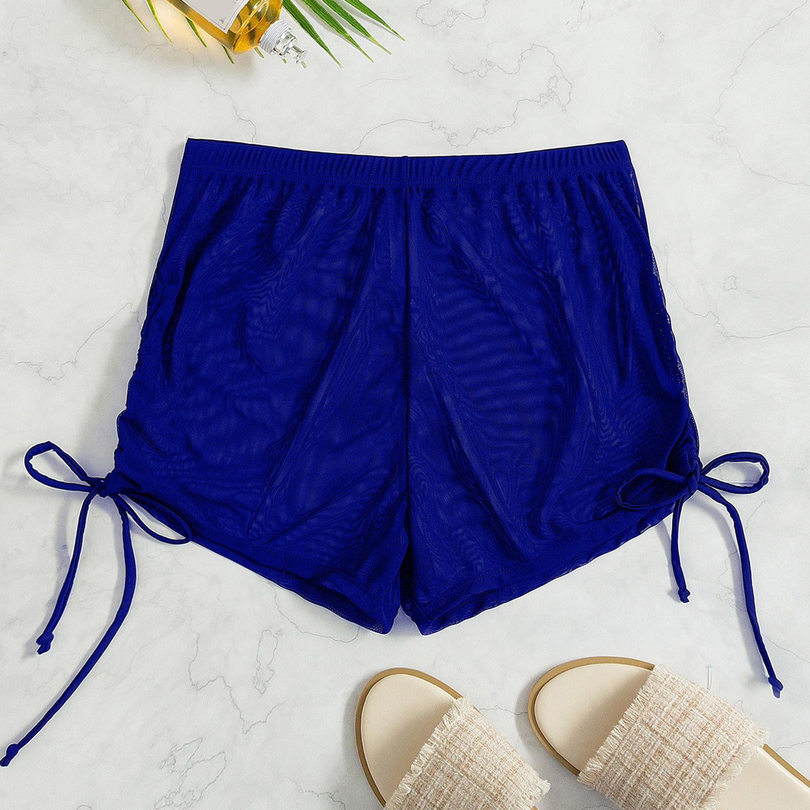 Side Drawstring Mesh Cover Up Shorts - 19