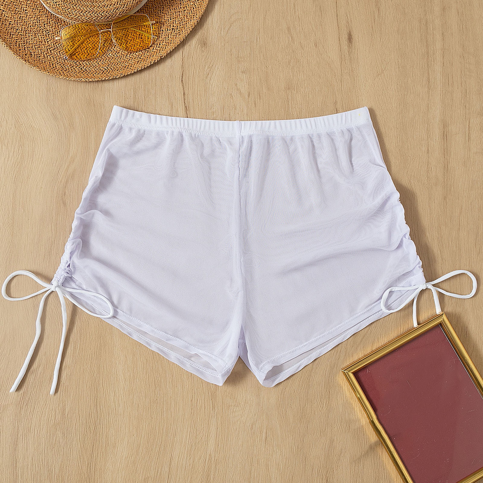 Side Drawstring Mesh Cover Up Shorts - 16