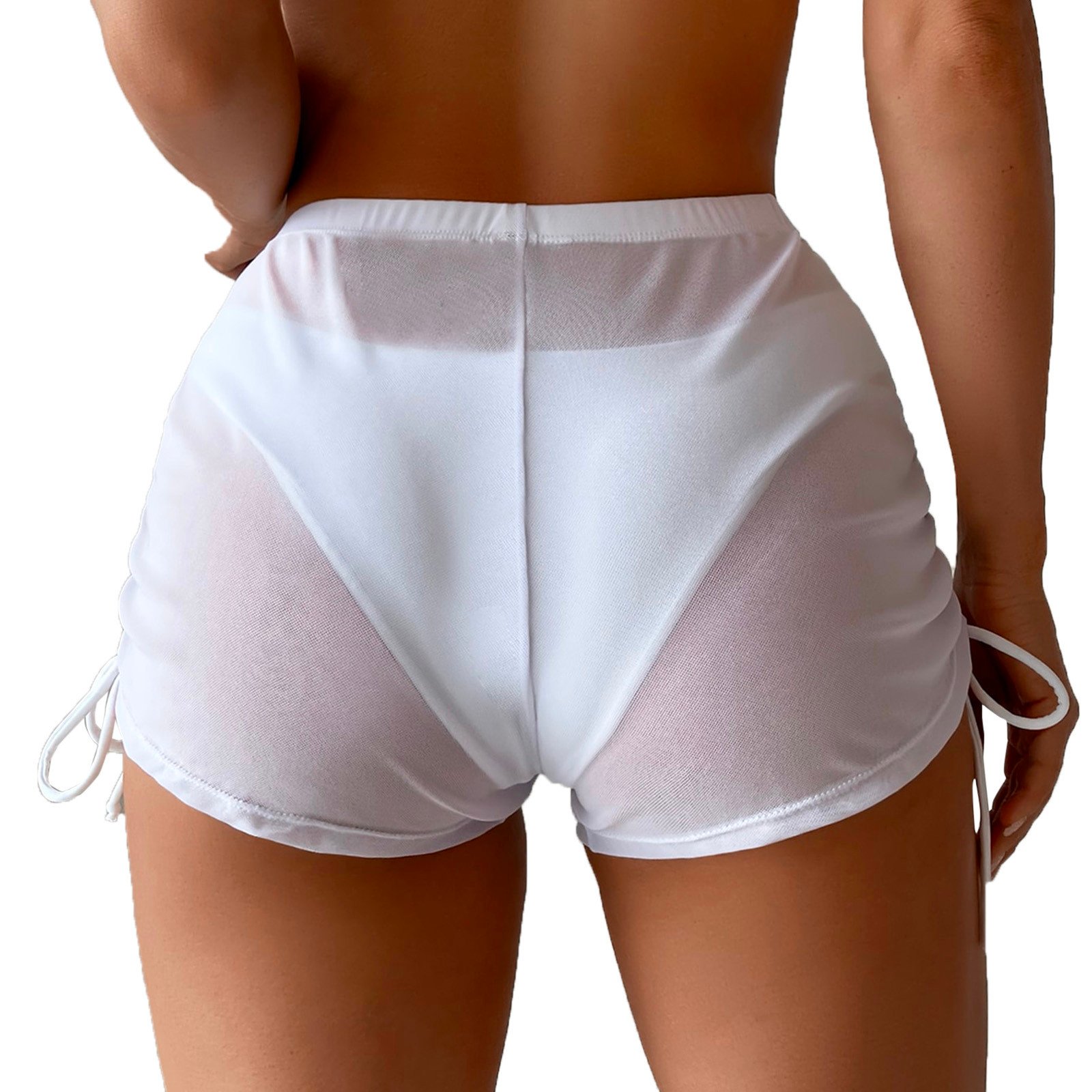 Side Drawstring Mesh Cover Up Shorts - 3