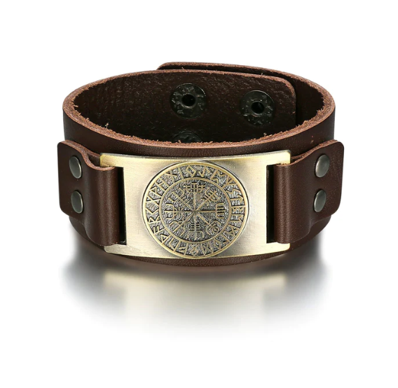 Beowulf Regalia Leather Viking Vegvisir Arm Cuff Image 4