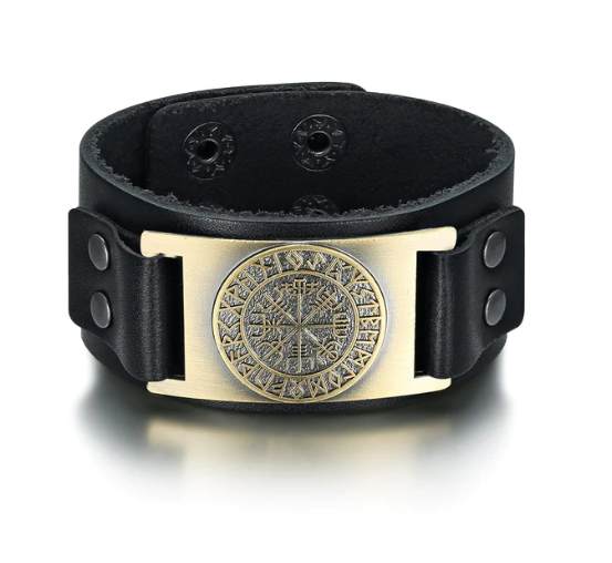 Beowulf Regalia Leather Viking Vegvisir Arm Cuff Image 1