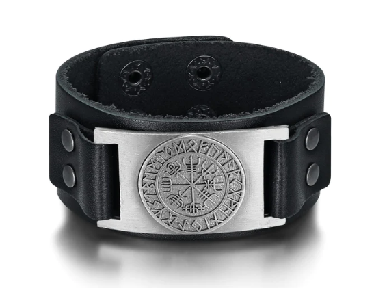 Beowulf Regalia Leather Viking Vegvisir Arm Cuff Image 2