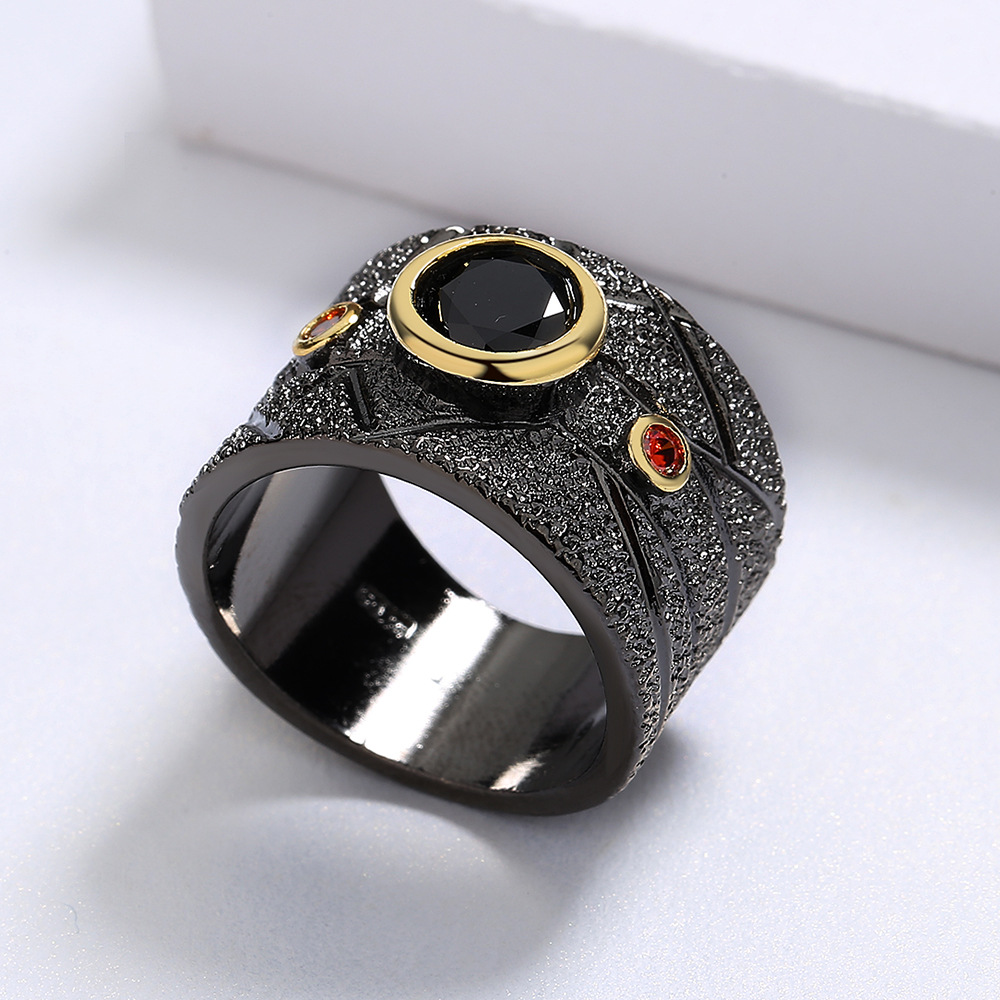 Geometric Black Retro Baroque Party Ring 5