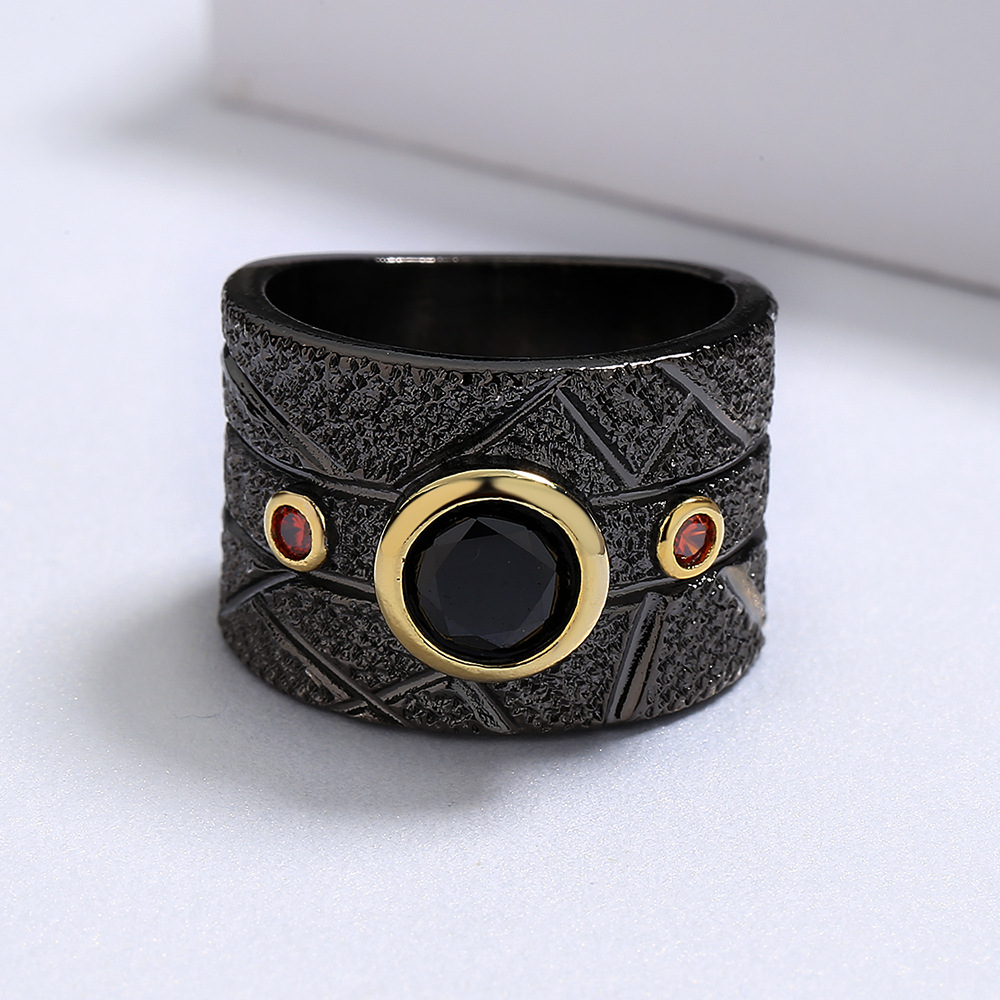 Geometric Black Retro Baroque Party Ring 4
