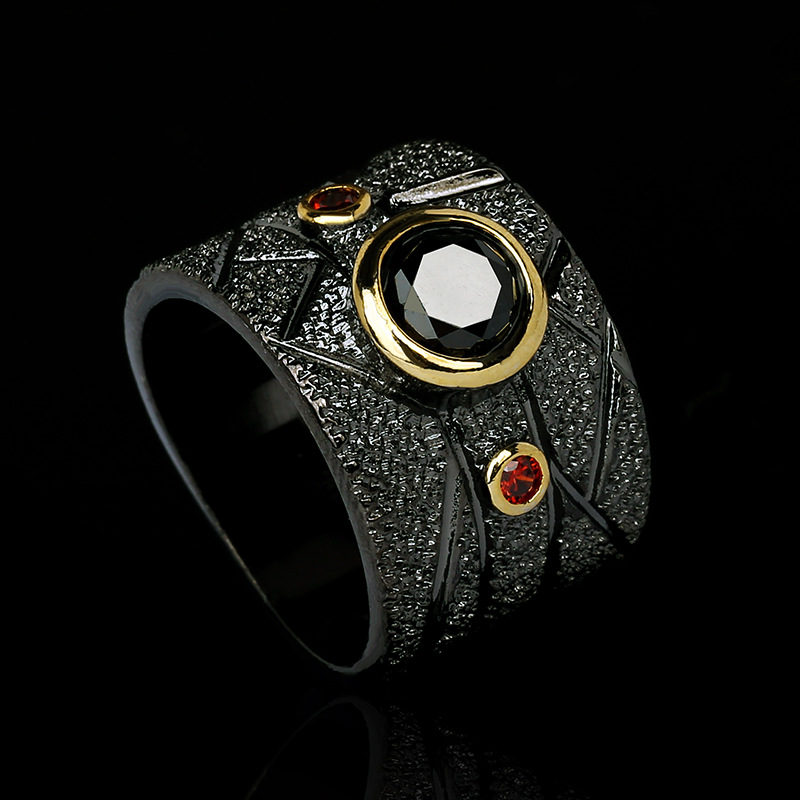 Geometric Black Retro Baroque Party Ring 2