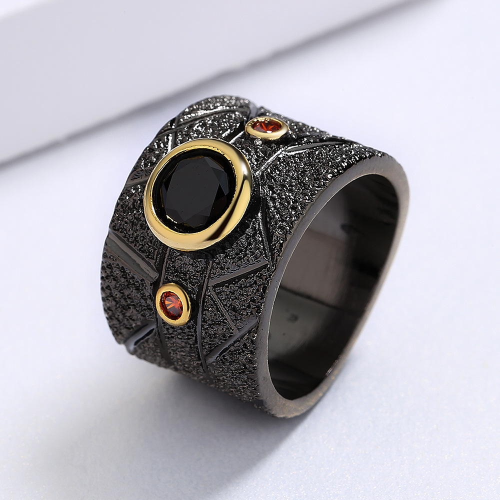 Geometric Black Retro Baroque Party Ring 1