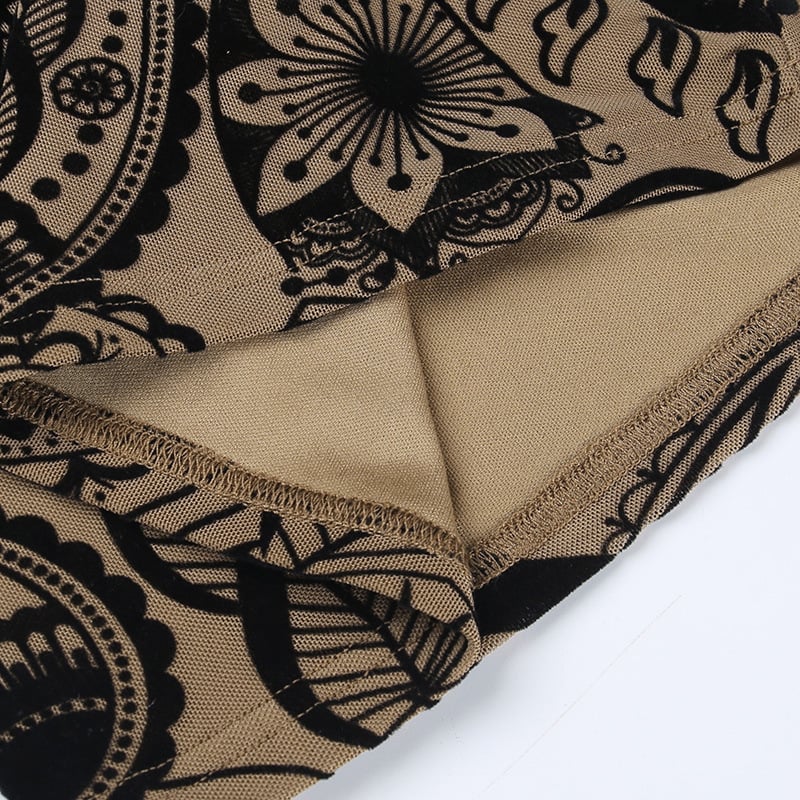 Flocked Printed Hollow Sheath Skirt Image 3