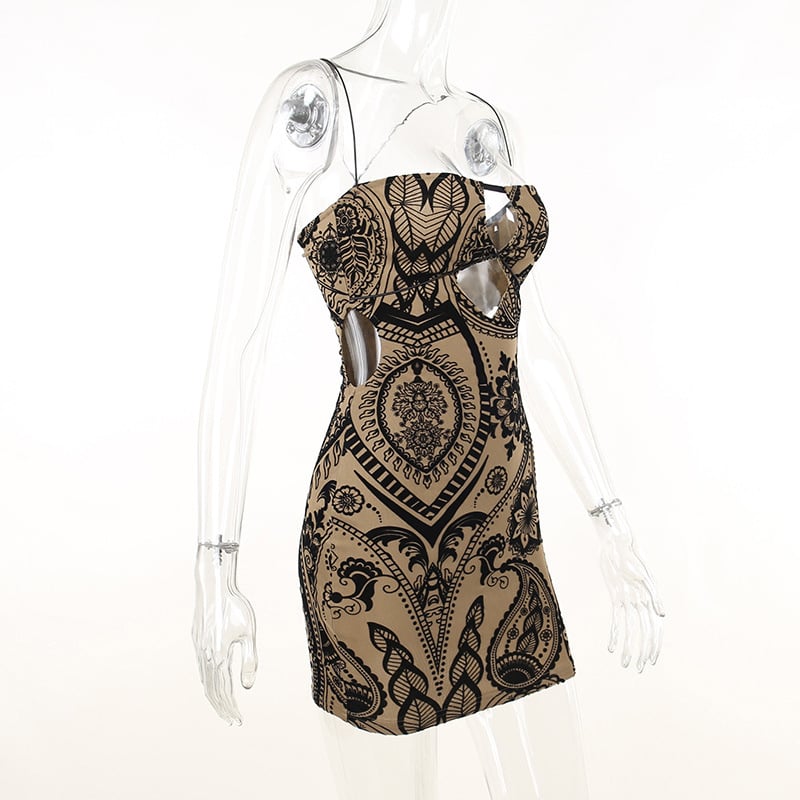Flocked Printed Hollow Sheath Skirt Image 9