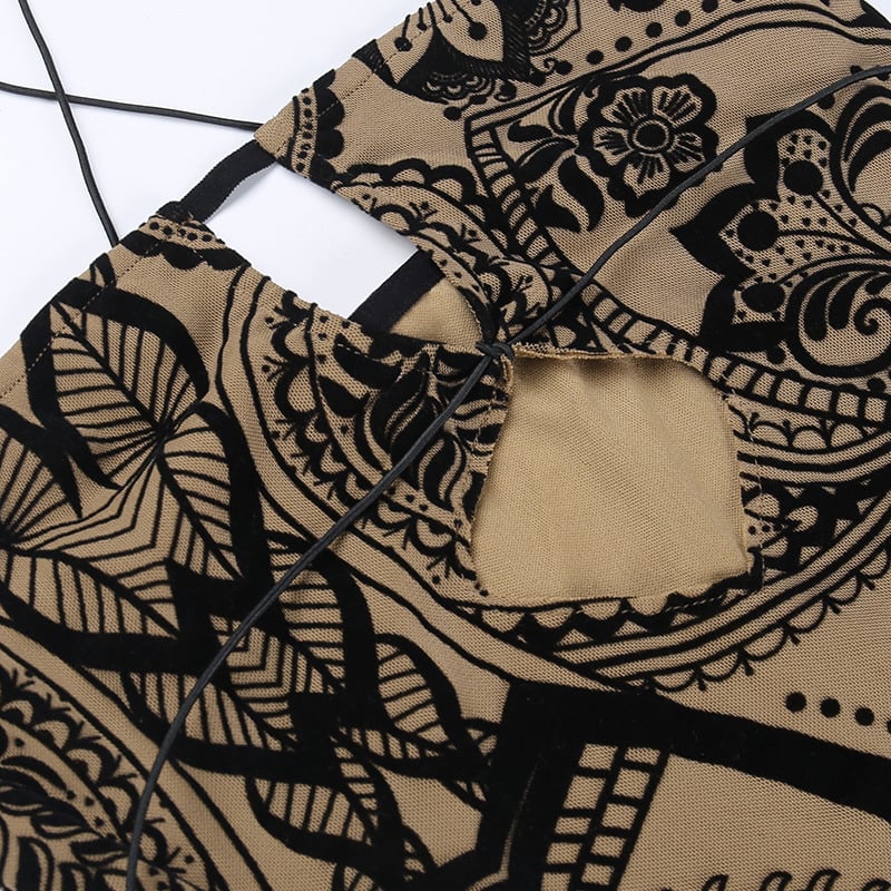 Flocked Printed Hollow Sheath Skirt Image 6