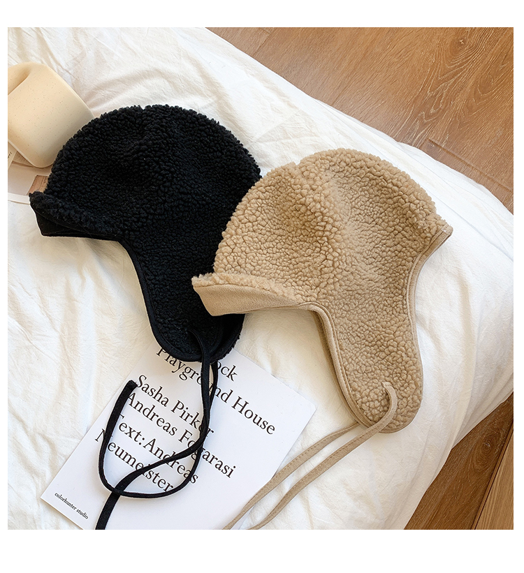 Fleece-lined Thickened Lamb Wool Earmuffs Hat Image 1