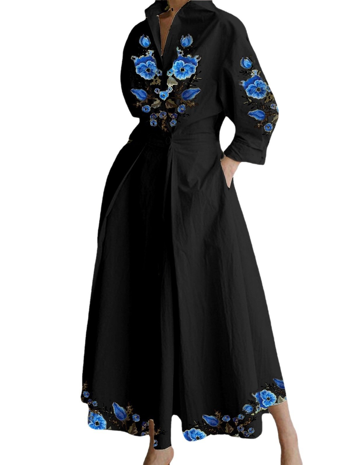 Women's Printed Collar Button Shirt Dress Image 1