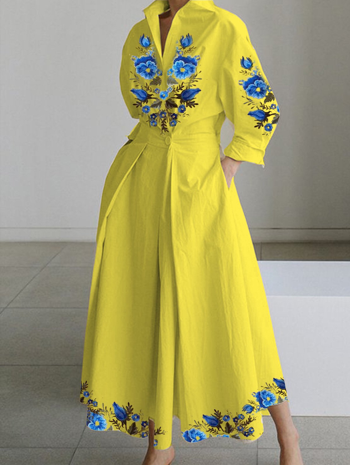 Women's Printed Collar Button Shirt Dress Image 4
