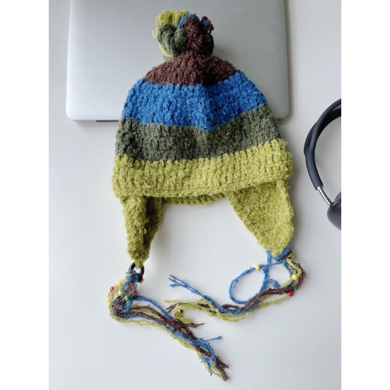Women's Fashion Woolen Hat - Blue And Green Stitching