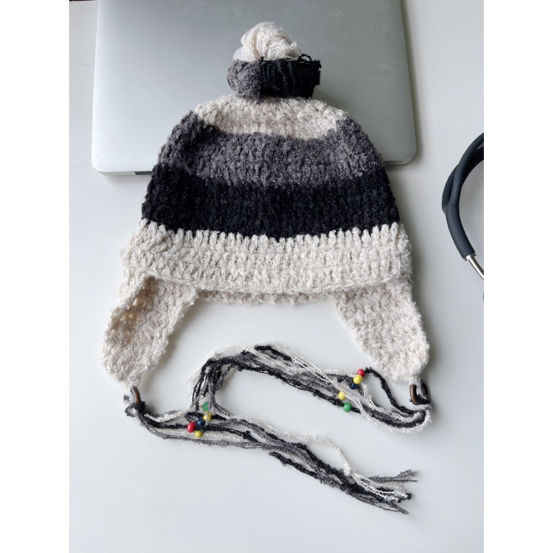 Women's Fashion Woolen Hat - Black Rice Stitching