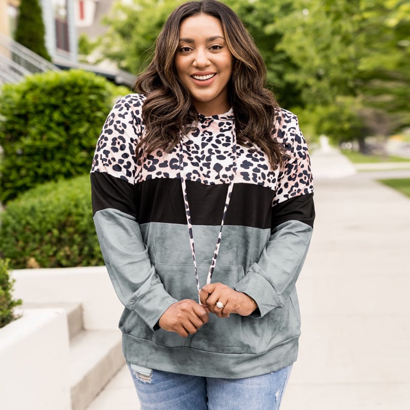 Autumn Leopard Print Pullover Hooded Sweater