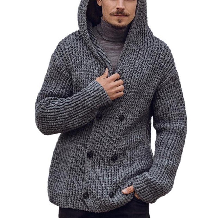 Solid Color Long Sleeve Knitted Coat Men Image 2