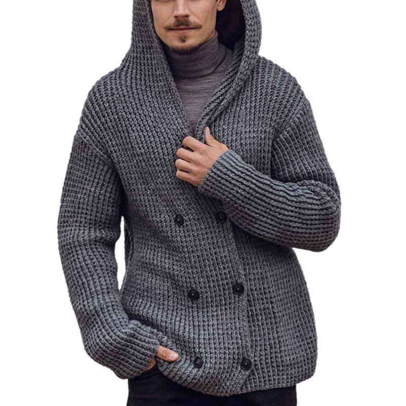 Solid Color Long Sleeve Knitted Coat Men Image 3