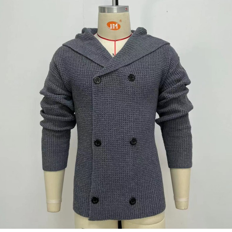 Solid Color Long Sleeve Knitted Coat Men Image 4