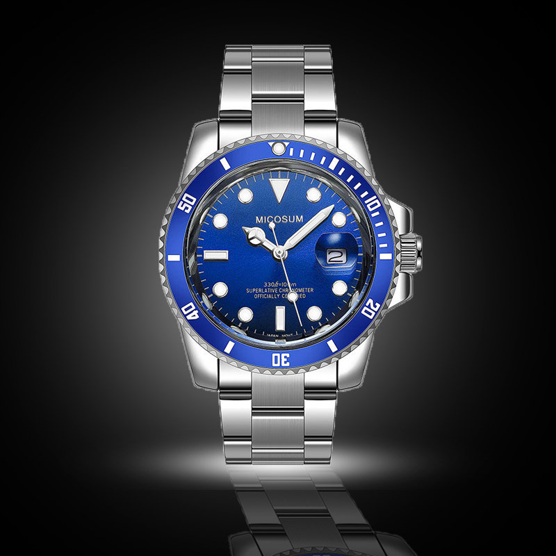 Men's Business Calendar Stainless Steel Watch - Blue Gold