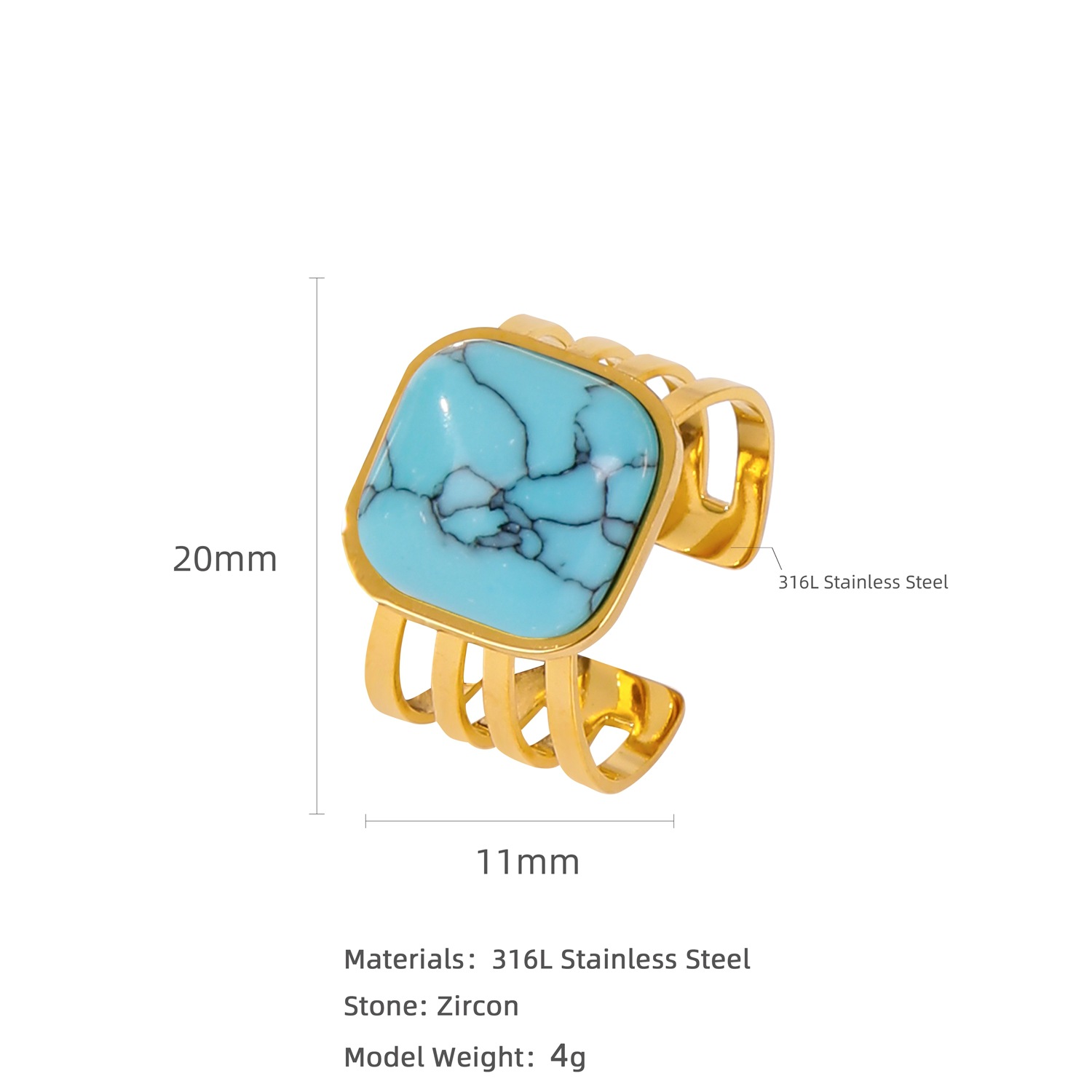 Women's Inlaid Natural Stone Ring 5
