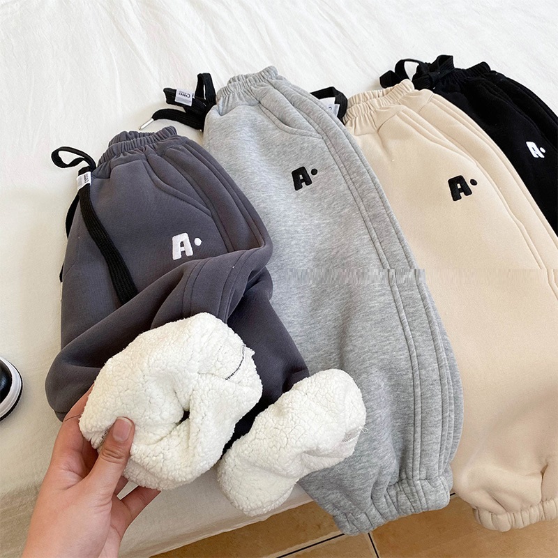 Children's Fashion Plush Sweatpants in Dark Grey