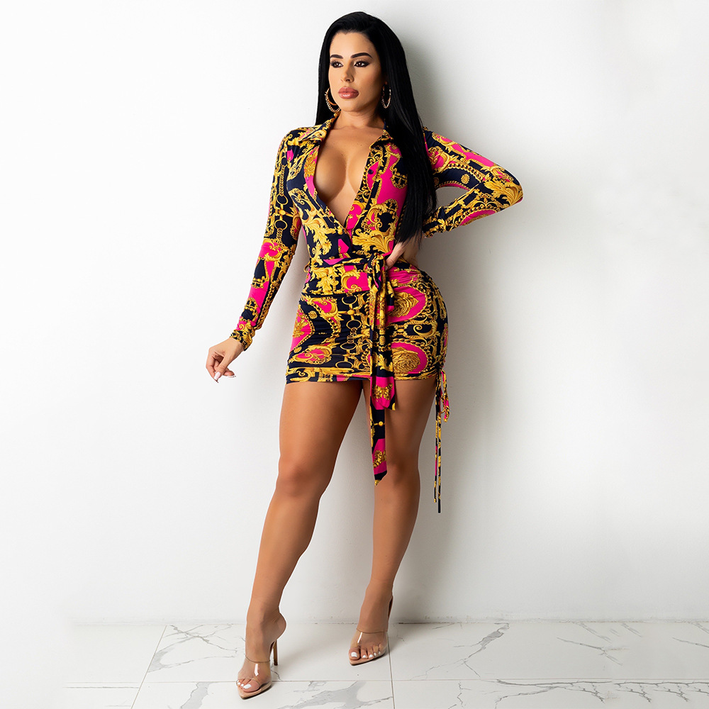 Fashion Women's Printed Pleated Dress Image 3