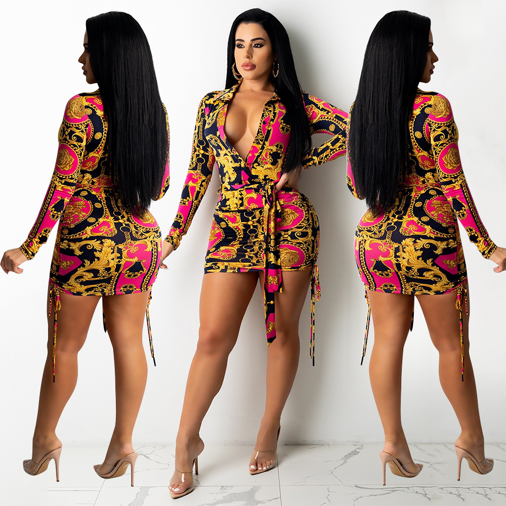 Fashion Women's Printed Pleated Dress Image 2