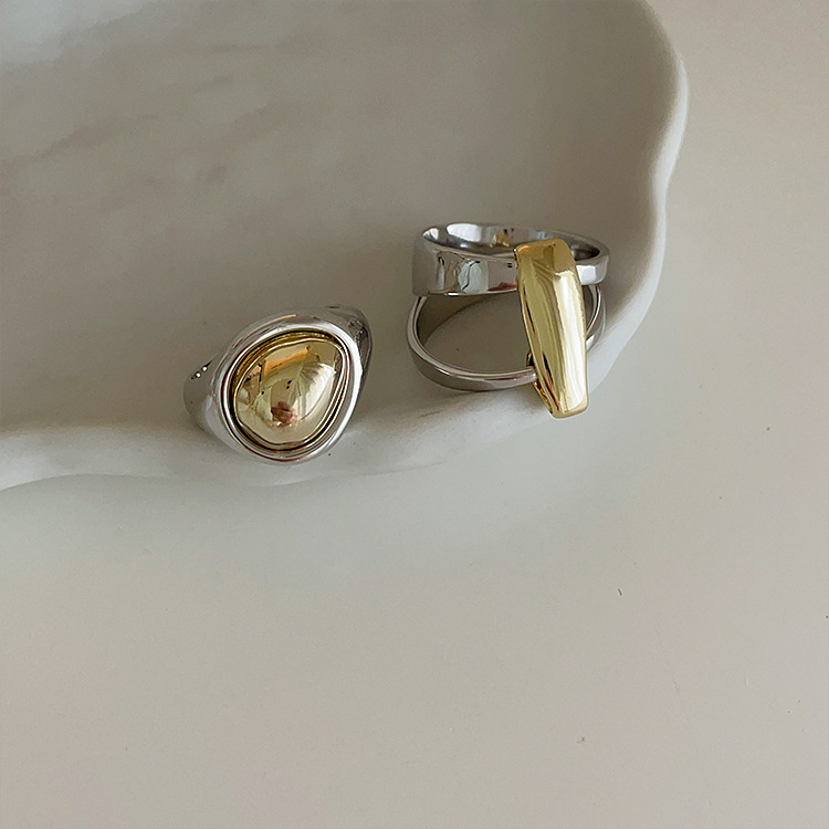Gold and Silver Contrast Color Irregular Metal Ring 6