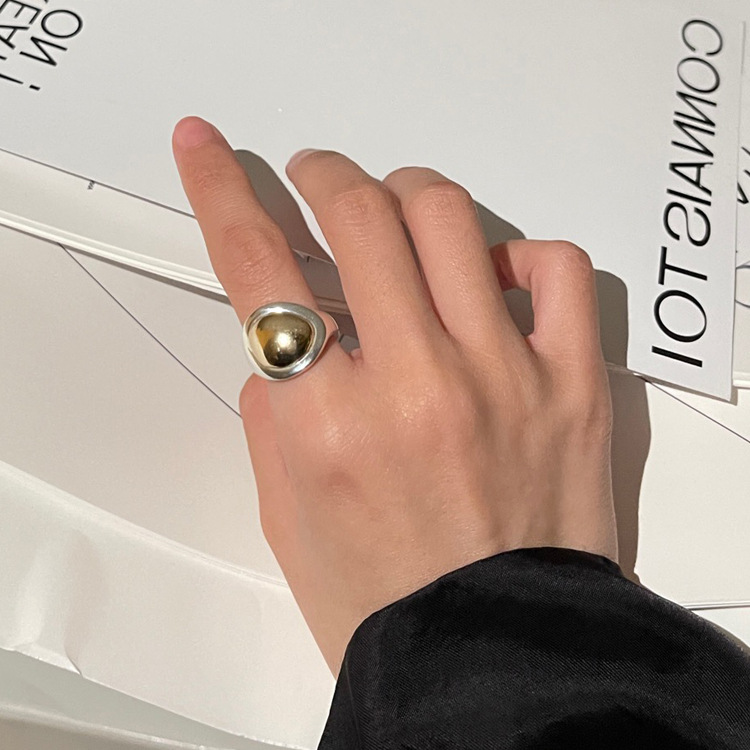 Gold and Silver Contrast Color Irregular Metal Ring 2