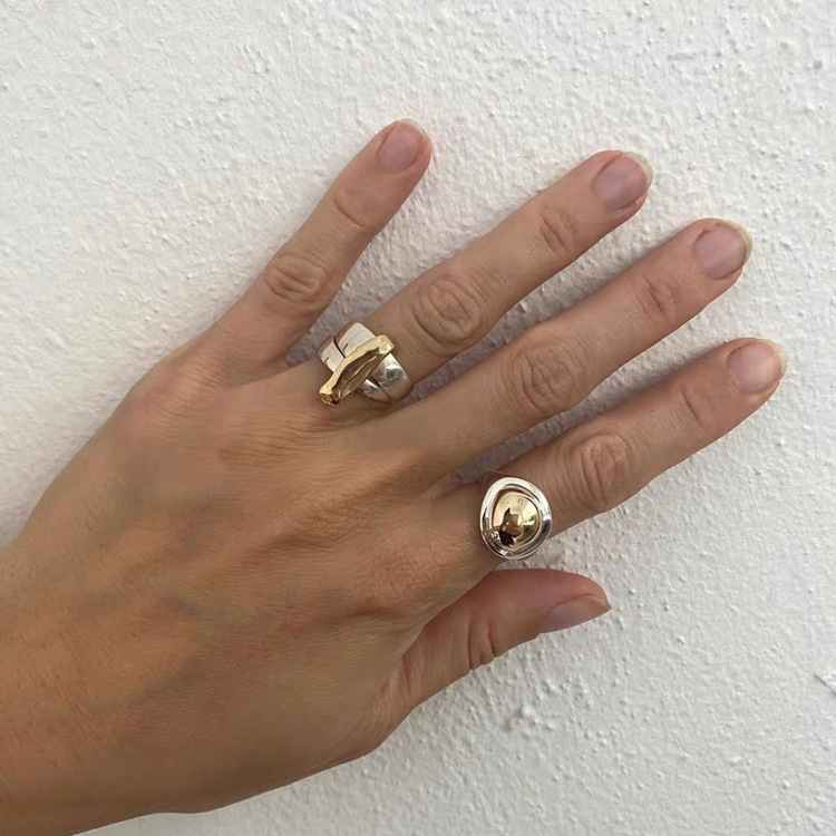 Gold and Silver Contrast Color Irregular Metal Ring 3