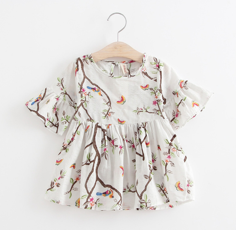 Girls Kids Skirts Flared Sleeve Printed Cotton Dress Image 2